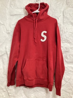 SUPREME S Logo Split Hooded Sweatshirt Hoodie Red Men's XL AS IS