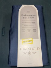 Threshold Performance Flat Cotton Sheet Full Metallic Blue 400TC