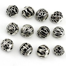 Tibetan Metal Spacer Beads Round Silver Charm Jewelry Bracelet 10 Pcs