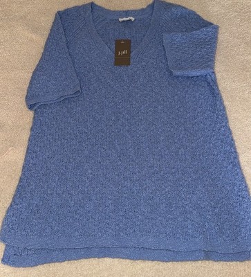 J. Jill Women's Blue Dimensional Relaxed Fit Elbow-Sleeve  Size S Petite NWT