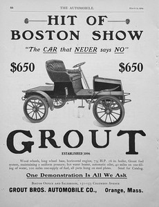 1904  Ad (8 3/4  X 11 3/4 inches) Grout Bros. Automobile Co Orange MA Steam Car