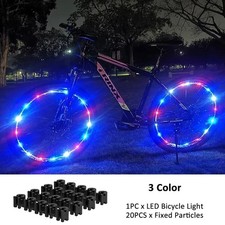 NEW Bicycle Bike Wheel Lights 3 COLORS in 1 LED String Fits any Spoke Rim Tires