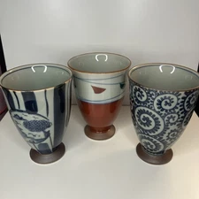 Japanese Arita-ware Ceramic Tea Cup Set 3pcs Red Blue White 