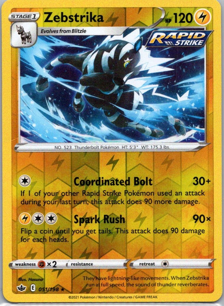 Pokemon Zebstrika 51/198 Chilling Reign Reverse Holo NM