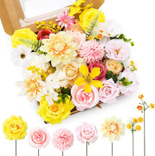 Pink, White, Yellow Artificial Flowers Combo Box Fake Silk Roses with Stems Hydr