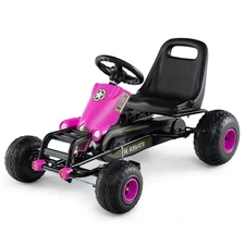 4-Wheel Pedal Go Cart w/Safety Hand Brake, Steering Wheel and Adjustable Seat