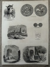 Antique Print King Stephen c1860s Castles & Coins Medieval England Engraving