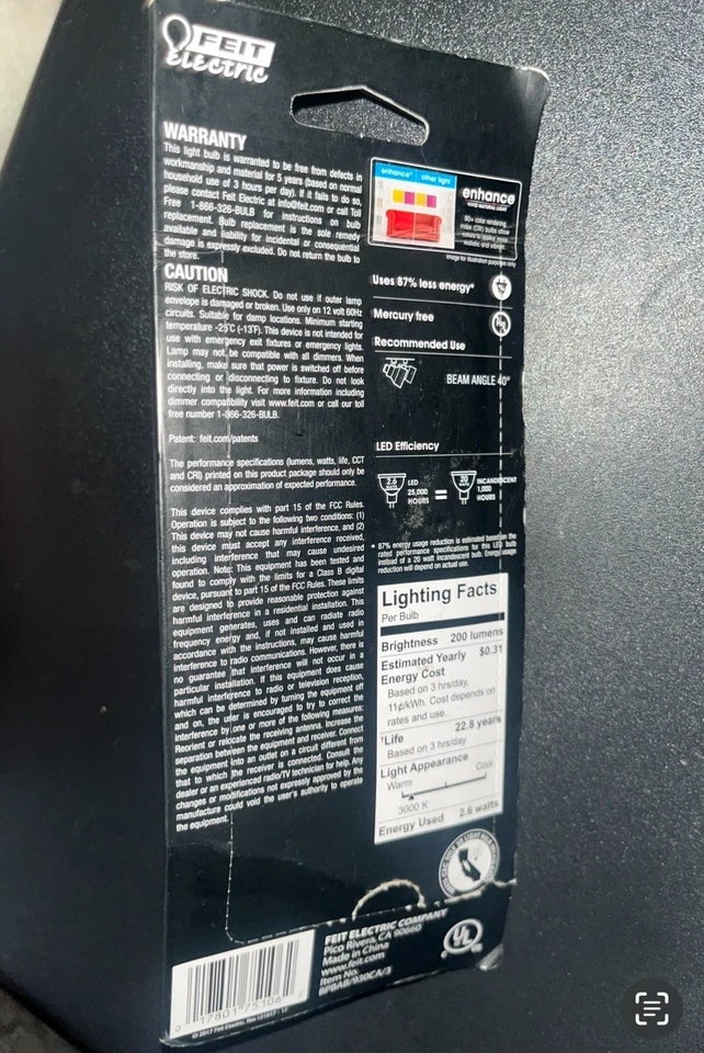 Feit Electric Enhance Dimmable MR16 GU5.3 LED Bulb White 20W Equivalence 3 pk - Image 2 of 2