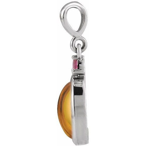 Platinum 6x4 mm Natural Citrine & Natural Pink Tourmaline Pendant - Picture 2 of 2