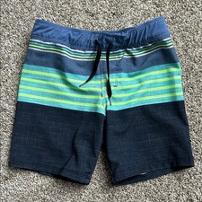 Hurley Kid's Blue and Green Striped Swim Shorts, Size 4