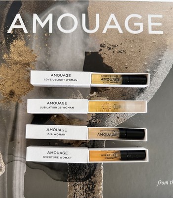 Amouage Perfume Set Samples: Love Delight, Dia Woman, Jubilation 25, Overture