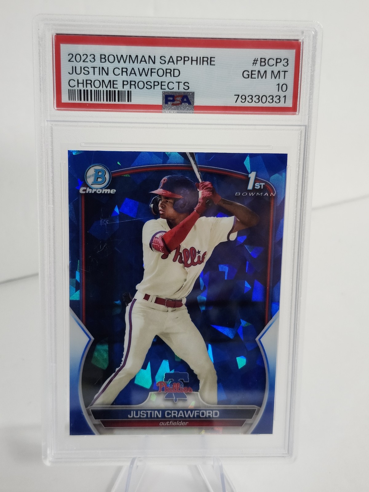 2023 Bowman Sapphire Chrome 1st Bowman Justin Crawford #BCP3 PSA 10 Phillies