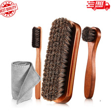 4pc Horse hair Shoe Polish Brush Shine Kit Leather Boot Cleaning Dauber Cloth