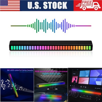 1X RGB Lamp USB Music Sound Control Rhythm LED Car Atmosphere Strip Light Bar