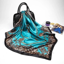 Women Silk Satin Hijab Scarf 90x90 Printed Square Shawl Wrap