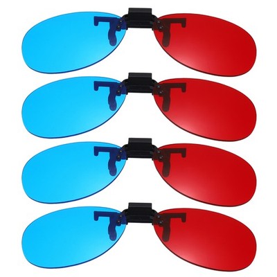 4pcs Red Blue/Cyan 3D Clip-on Glasses 3D Viewing Glasses Hanging Frame Round