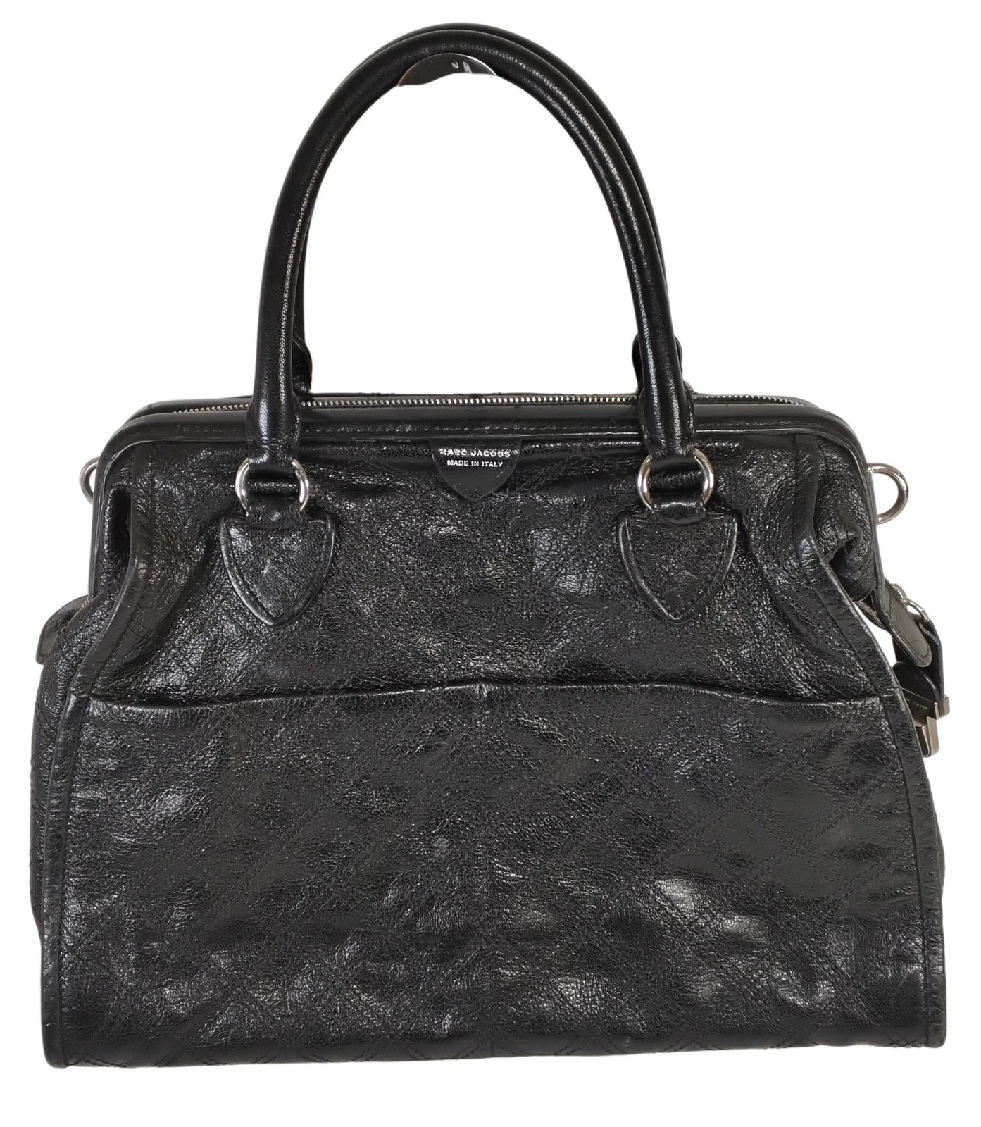 Marc Jacobs Black Leather Top Handle Bag Made in Italy Pouches Flaw