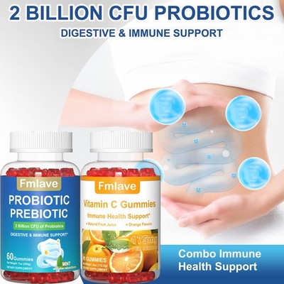 2x Vitamin C Gummies + Probiotics Gummies, Immune Support Supplement 105 Gummies