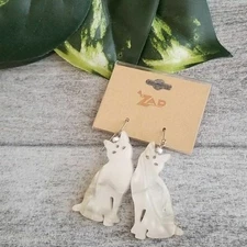 ZAD marbled white cat resin dangle earrings NEW