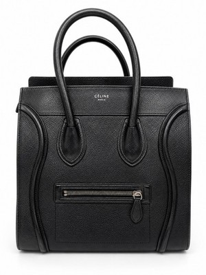 Authentic Celine Nano Luggage Tote in Black Leather with Gold Hardware