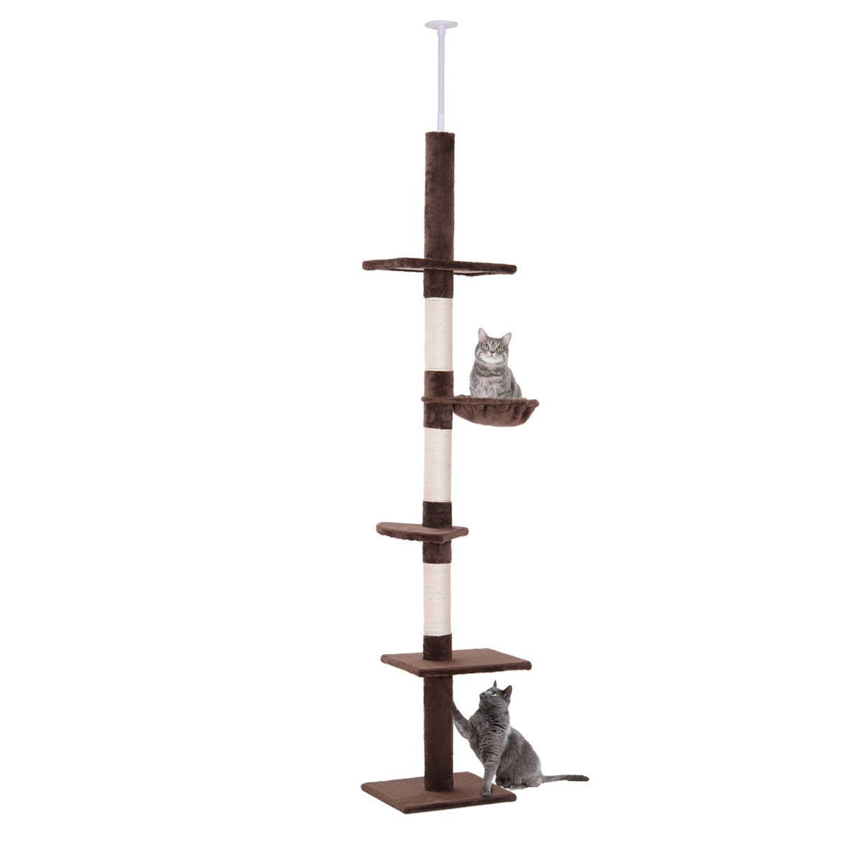 PAWHUT Floor to Ceiling Cat Tree for Indoor Cats 5-Tier Scratching Post 230-260cm in Brown | Size: 40cm - Image 2