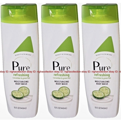 (Lot 3) Pure Refreshing Cucumber & Green Tea Moisturizing Body Wash 15 oz Ea NEW