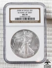 2008-W USA $1 Silver Eagle .999 Fine 1oz Coin Reverse of 2007 NGC MS70