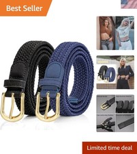 Fashion-Forward 2 Pack Elastic Belts for Women - Adjustable Fit Waist 25-36''