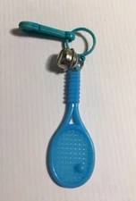 Vintage Plastic Blue Tennis Racket Bell Clip Charm Pendant Jewelry Y-48