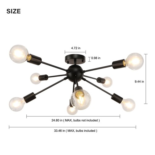 Modern Kitchen Ceiling Light Fixture Semi Flush Mount Black Sputnik Chandelier - Picture 7 of 12