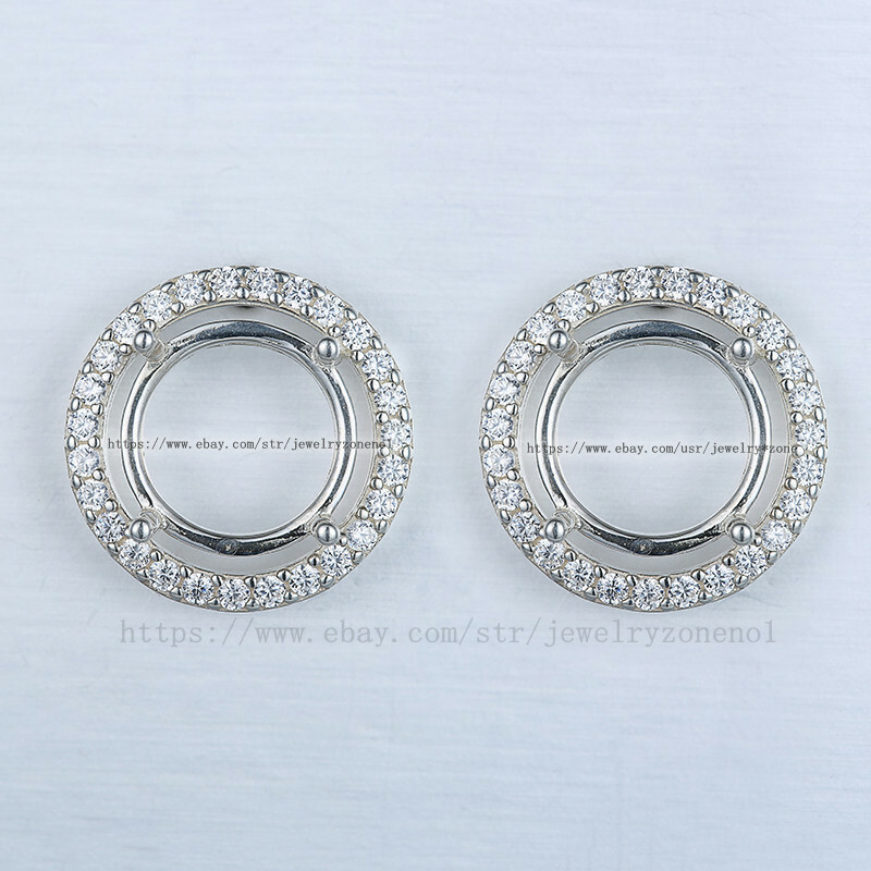Pre Notched 925 Sterling Silver Earrings Setting Round 4mm to 13mm 4 Prong Mount