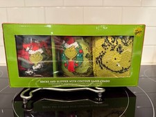 NIB Bioworld The Grinch 2 prs Socks Slipper Contour 2 Piece Glass Combo Gift Set