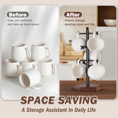 Coffee Mug Holder Tree Rack For Counter,Leaf Shaped Tea Cup Mug Holder  Stand Countertop Perfect Coffee Bar Accessory Kitchen Home Organizer Black