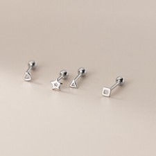 925 Sterling Silver TINY Heart Star Helix Tragus Screw Back Stud Earrings A4047