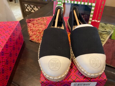 Tory Burch Color-Block Canvas Espadrilles in perfect black/white,size 7,  BNIB