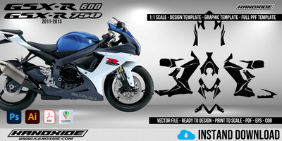SUZUKI GSXR 600 750 11-13 Full 1:1 Scale Template - Design Vector Digital