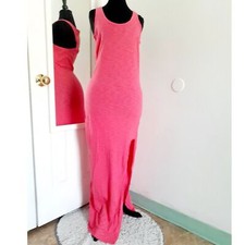 Express Womens Vacation Hot Pink Racerback Scoopneck Side Slit Maxi Dress  S/P