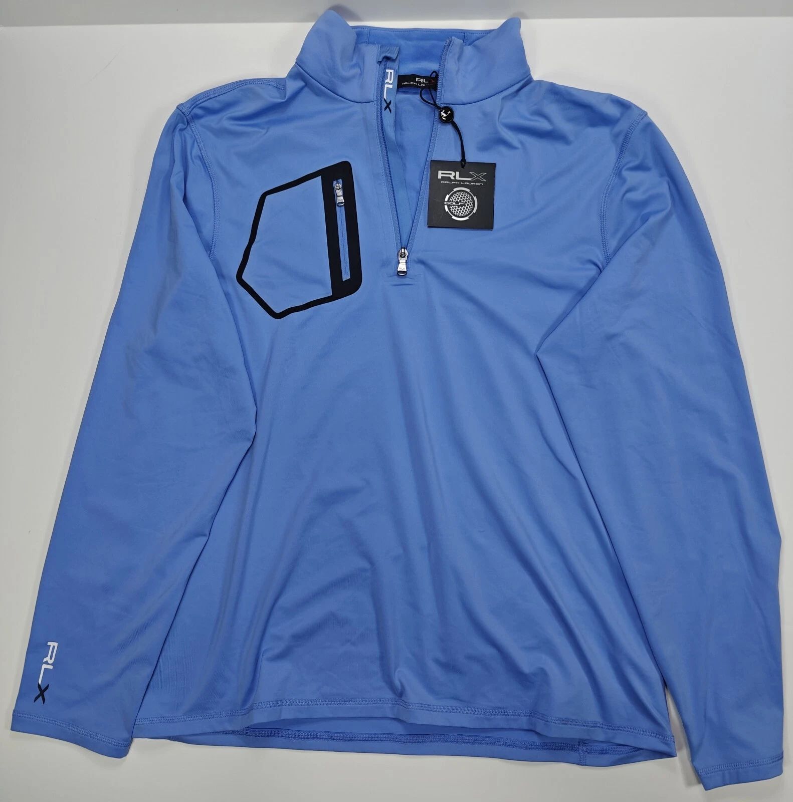 $125 RLX Ralph Lauren Performance Men's S Golf Long Sleeve Shirt Baby Blue NEW