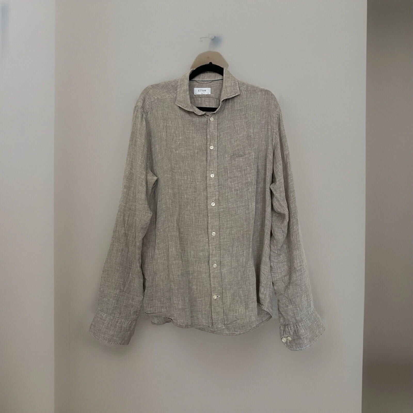 Eton Shirt Men Size Xl / 44 100% Linen Button Up Long Sleeve Beige Wheat