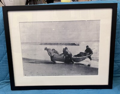 Rare  Framed Nantucket Island Dory Men  Art Photograph Reprint Of Late 1800 s