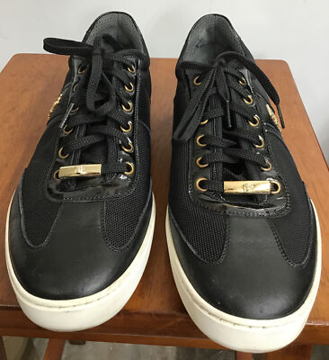 Versace Men's Sneaker Black Lace Up Patent Leather Trim Gold Name