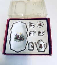 Vintage Miniature Porcelain China Tea Set In Original Box Teddy Bear Pattern