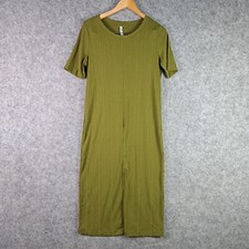 & Me Dress Womens Medium Green Short Sleeve Maxi Long Round Neck 5403