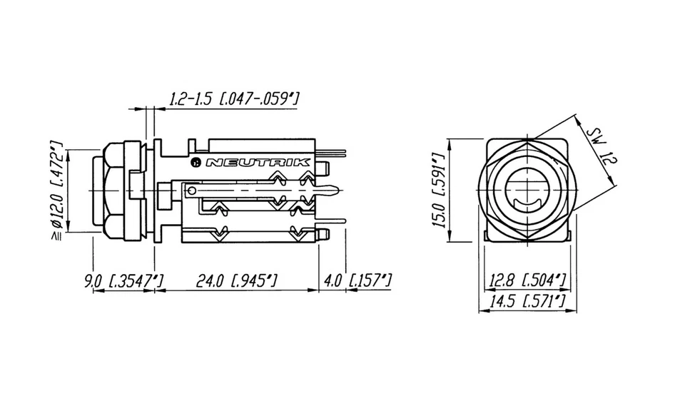 Neutrik - NJ5FD-V - 1/4 Stereo Switched Jack PC Verticle with Cap - Image 3 of 4