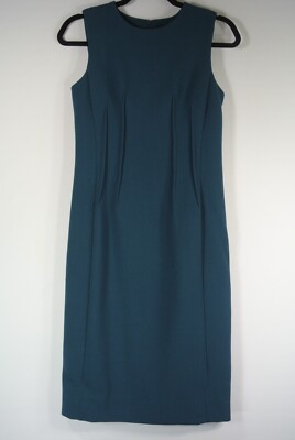 NEW Akris Sleeveless Double Face Wool Crepe Sheath Dress Petrol- Size 4 #D5508