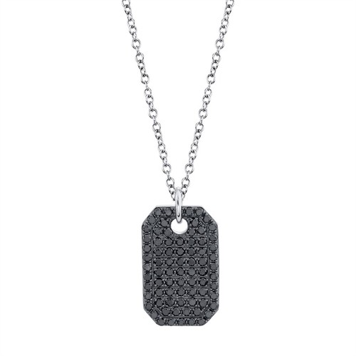 14K White Gold Black Diamond Dog Tag 