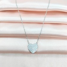 Valentines Day Gift 925 Silver Heart Pendant Unisex Sparkling CZ Necklace Set