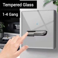 Toggle Light Switch 2 Way Control Wall Mounted 1 2 3 4 Gang Grey Glass EU New