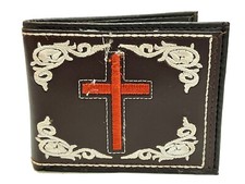 Handcrafted Cross Embordered western style Bi-Fold Wallet- Brown