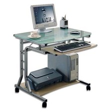 Techly Scrivania per PC Compatta in Metallo e Vetro con Ruote